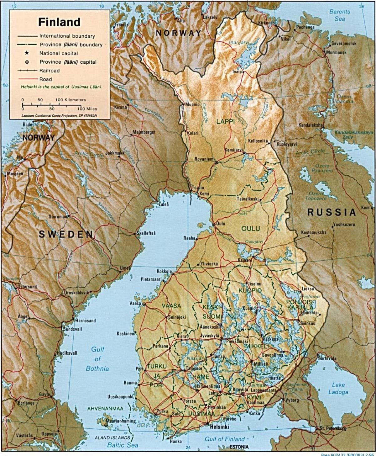 מפה של פינלנד טופוגרפית